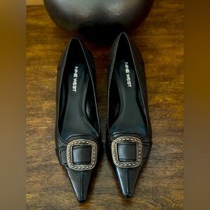 Gently worn, black Nine West, women’s shoes.